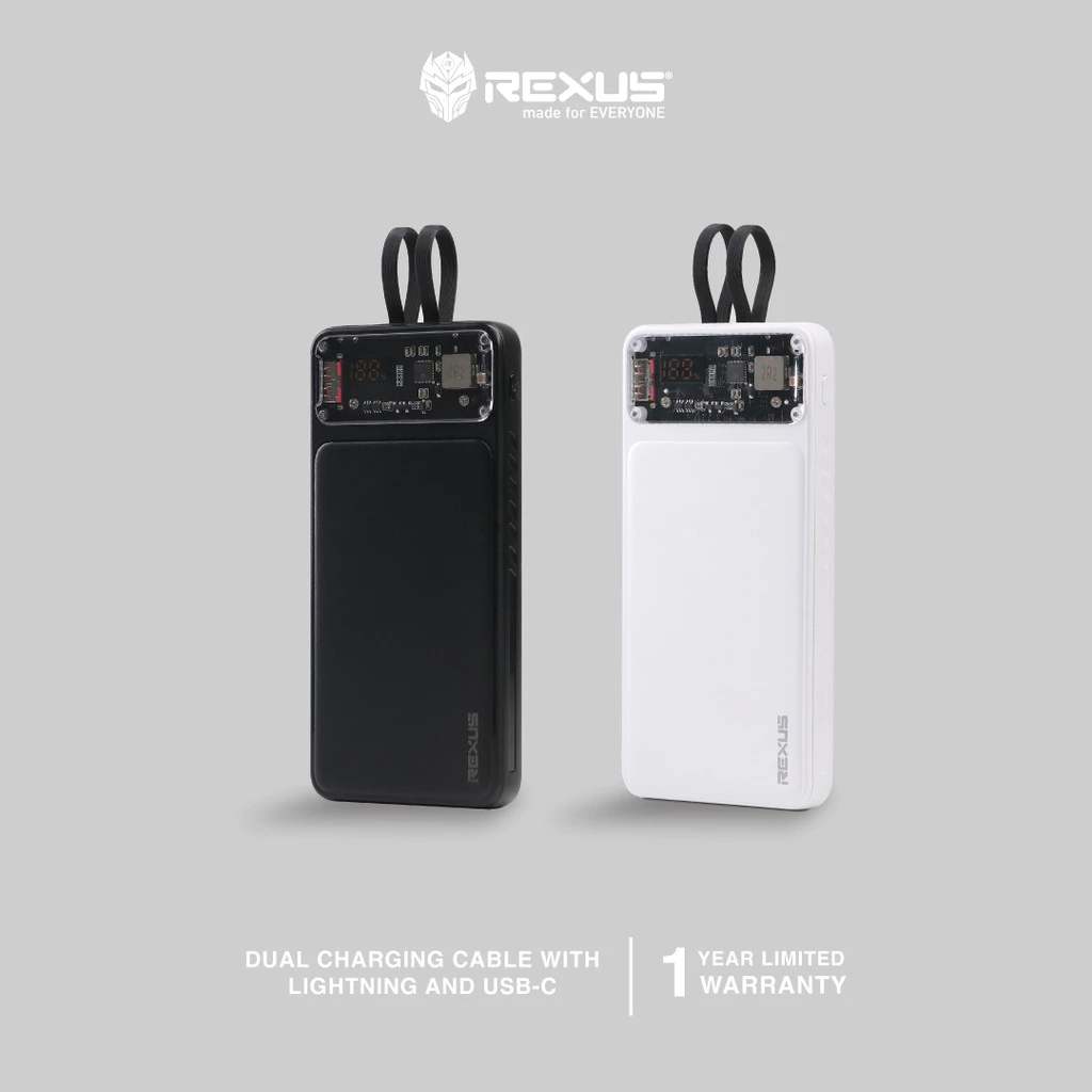 Rexus Power Bank 10000mAh PBW-01 Fast Charging 35W Transparent LED Display