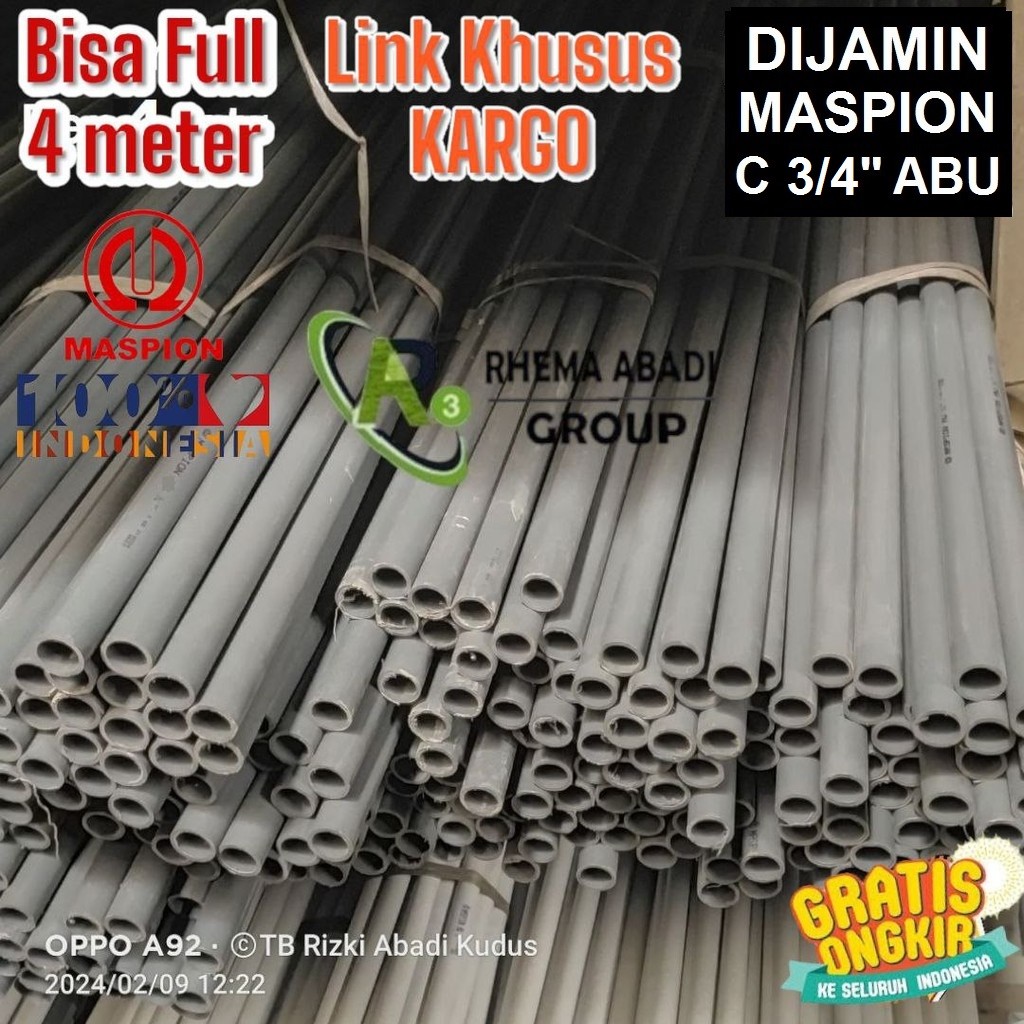 Jual Pralon Pvc Pipa Air MASPION C ABU 3/4