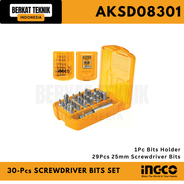 Jual 30-Pcs Screwdriver Bits Set - Mata Bor Obeng Plus Minus - INGCO ...