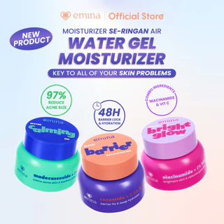 Emina Water Gel Moisturizer 30g | Mencerahkan & Mengurangi Flek Hitam | 48H Menjaga Kelembapan, Memperkuat Skin Barrier Mengurangi, Jerawat, dan Meredakan Kemerahan, Kulit Glowing, Mengandung Niacinamide, dan Vitamin C