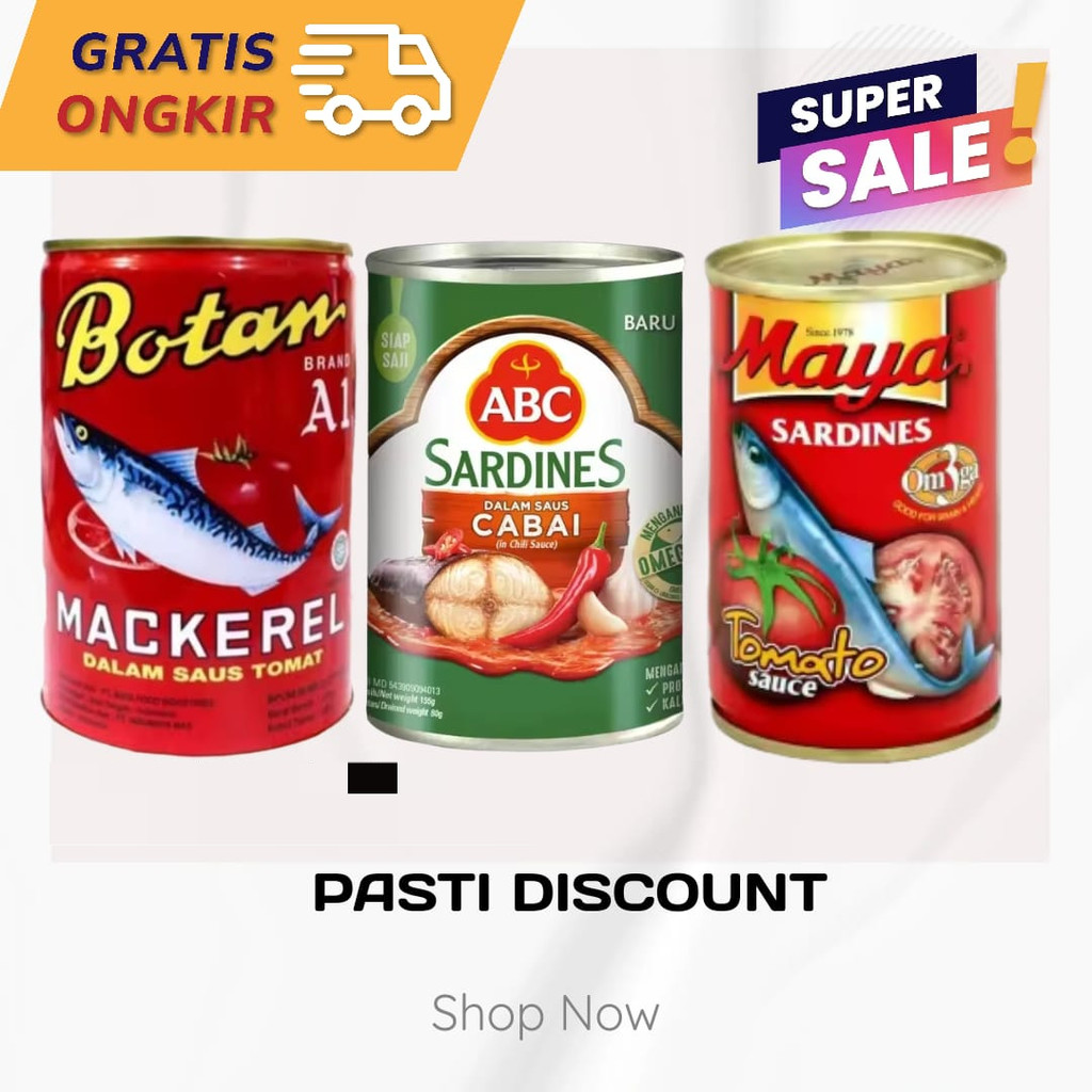 Jual Ikan Makarel Sarden Botan / sarden ABC / sarden Maya 155gr Kaleng ...