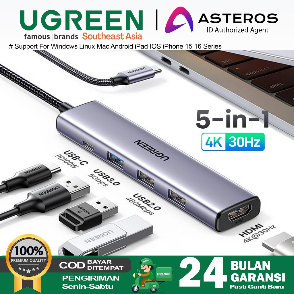 Jual UGREEN Hub Type C to HDMI 4k 30Hz USB 3.0 PD 100w Fast Charging ...