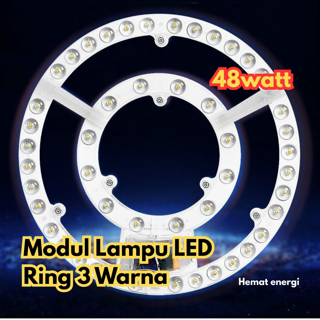 Jual Modul Lampu LED Ring 3 Warna 48watt Panel Bulat Star Hemat Energi ...