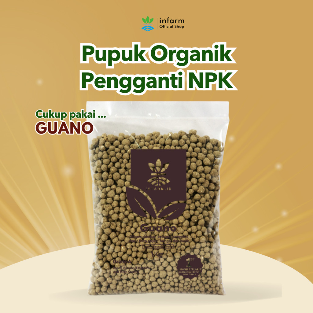 INFARM - Pupuk Organik Guano 1000 gram 1kg Pupuk Penyubur Tanah Organik Pupuk Alami Penyubur Tanah Kaya Unsur Hara NPK Organik untuk Tanaman Sayur Buah Bunga Padi Jagung Cabai Tomat Terong, Media Tanam Subur Pupuk Organik Berkualitas Aman Ramah Lingkungan
