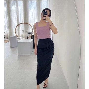 Fay Long Skirt Rok Span Serut Satin Silk Korean Skirt Rok Casual Flowy Midi Maxi Loose Skirt