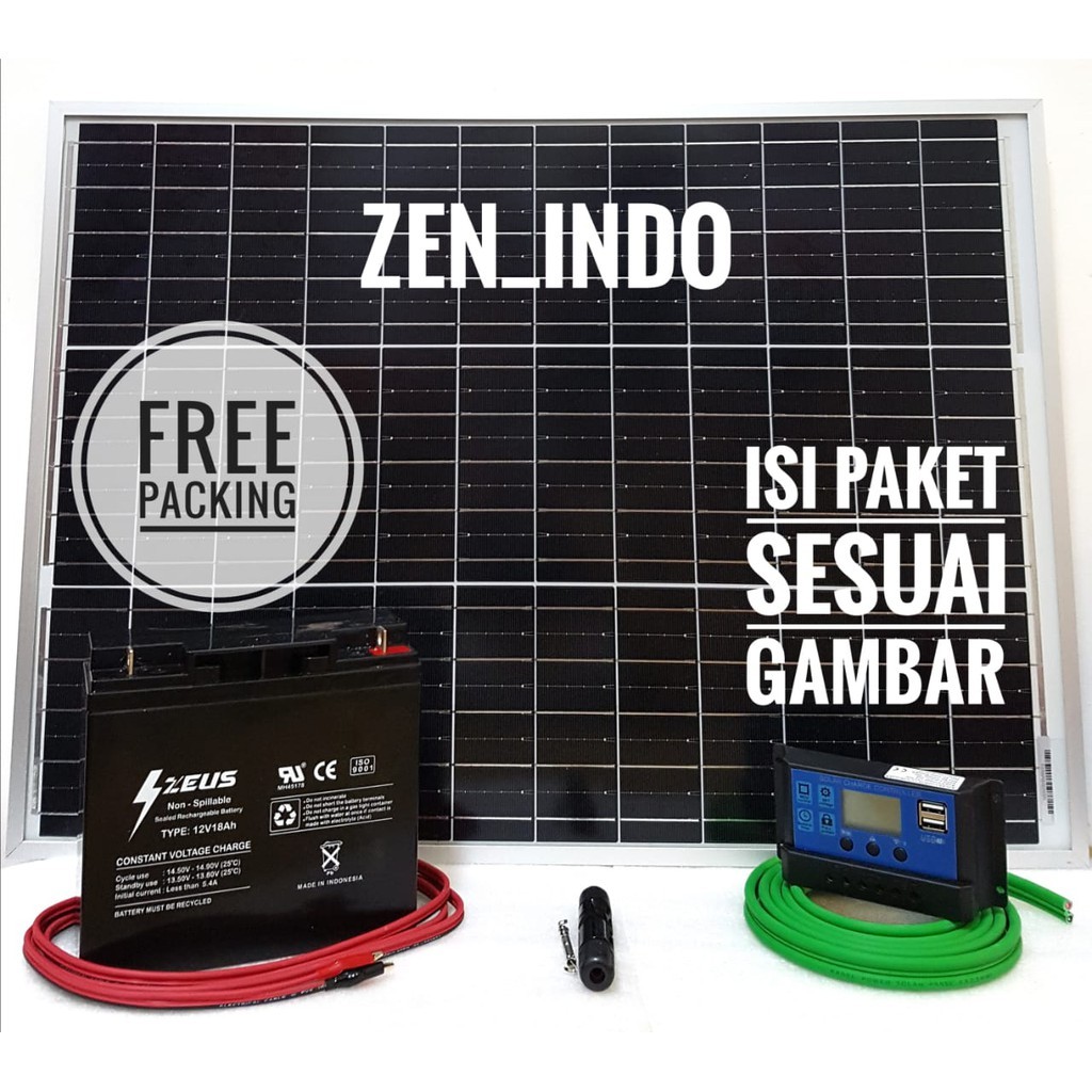 Jual Paket Hemat Solar Panel Surya 50WP dan Aki 12v 20ah termasuk ...