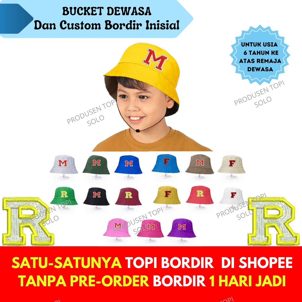 Jual Topi Bucket Hat Dan Custom Bordir Inisial A-Z Untuk Usia Remaja ...