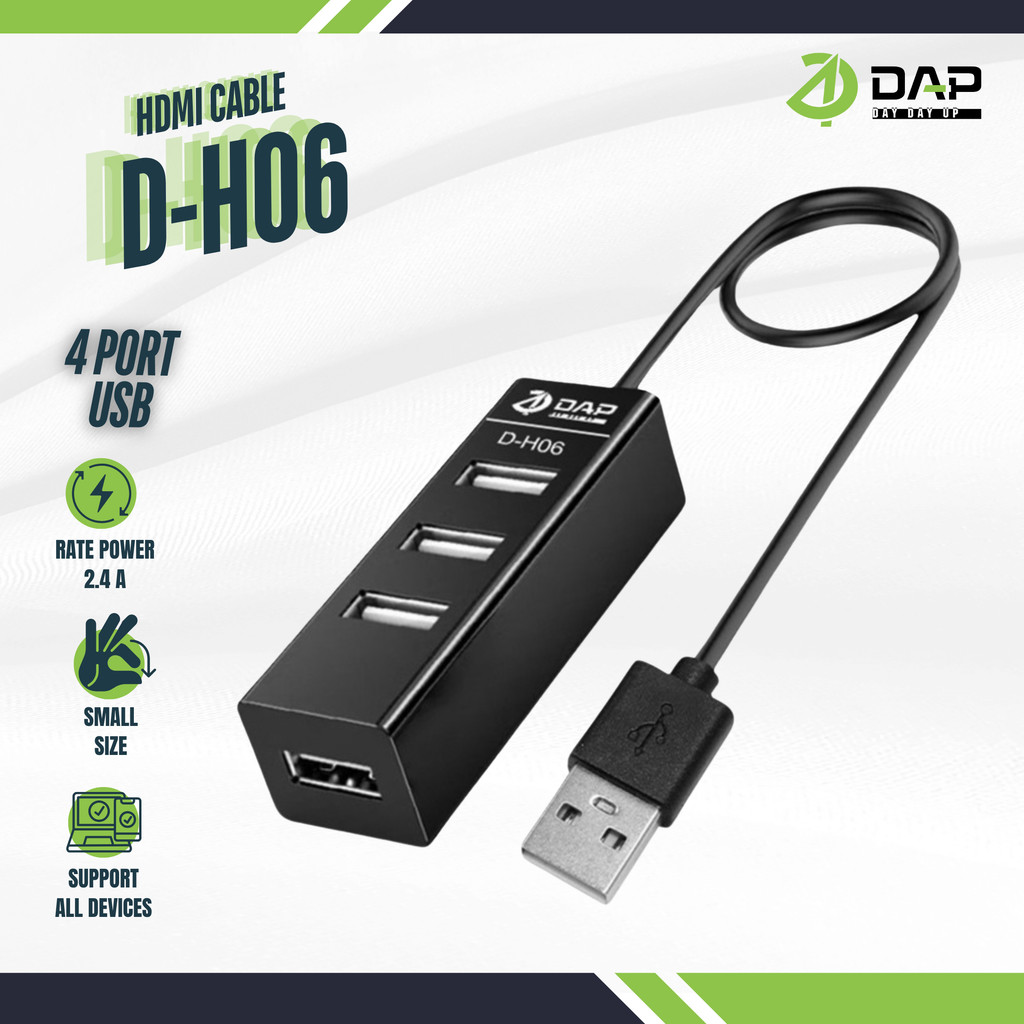Jual DAP D-H06 USB HUB 4 Ports USB 2.4A Length 100cm Smart Charging ...