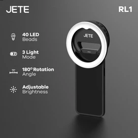 JETE Ring Light Selfie RL1 For Smartphone HP LED Rechargeable Clip On With 3 Light Mode 180°