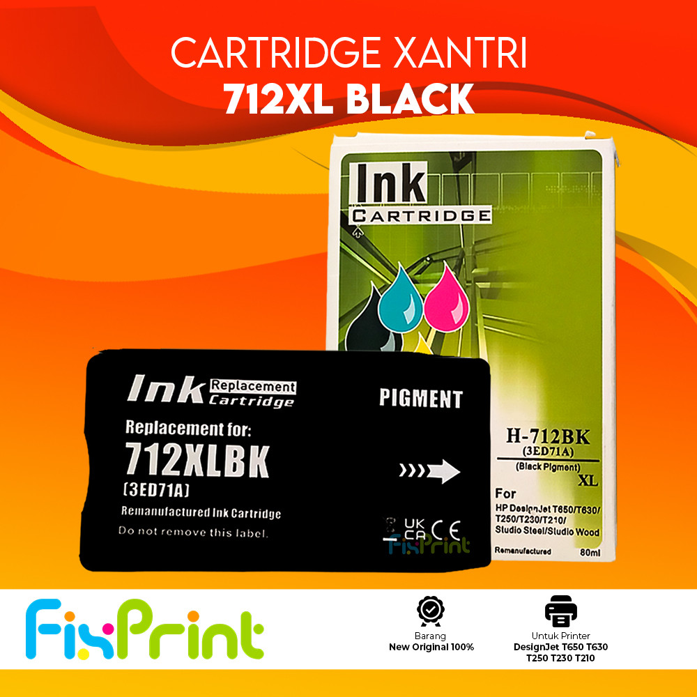 Jual Cartridge Tinta Xantri Original 712 XL Black 3ED71A, Refill 712XL ...