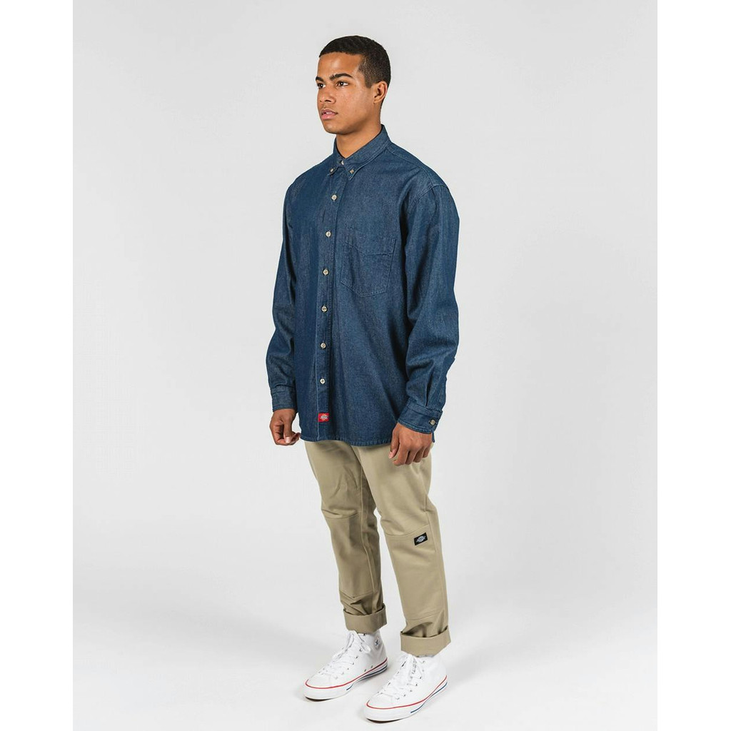 Jual Dickies Denim Long Sleeve Work Shirt Indigo Blue Shopee