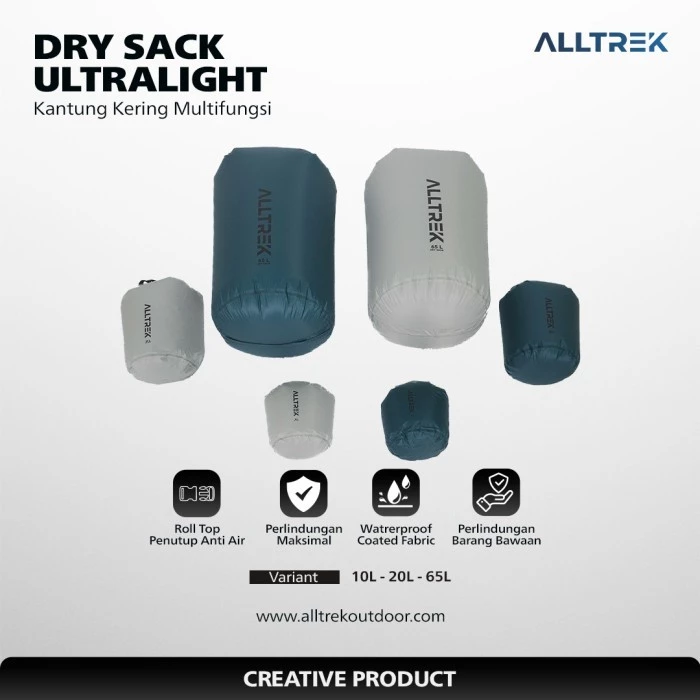 ALLTREK Dry Sack Nylon 20D Ultralight Multifungsi 10L 20L 65L Kantung Kering Serbaguna