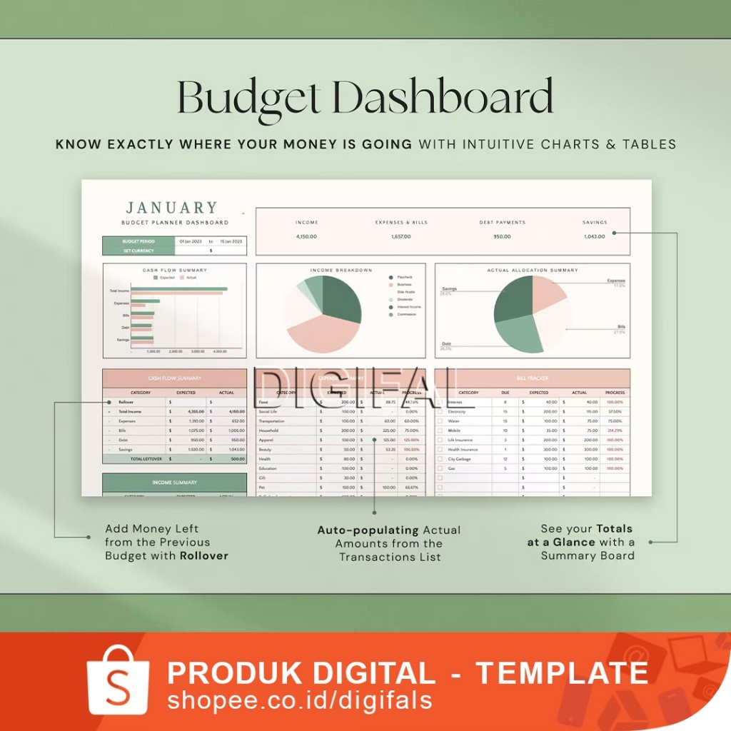Jual Budget Planner, Budget Spreadsheet Excel, Budget Template, GoogIe ...