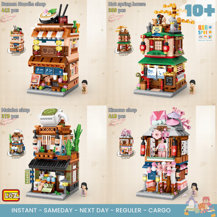 LOZ 1655 kimono, 1656 Matcha shop, 1653 Hotspring, 1654 Noodle shop LOZ  ideas mini street Mini brick Puzzle Block Bricks Mainan Edukasi Anak 