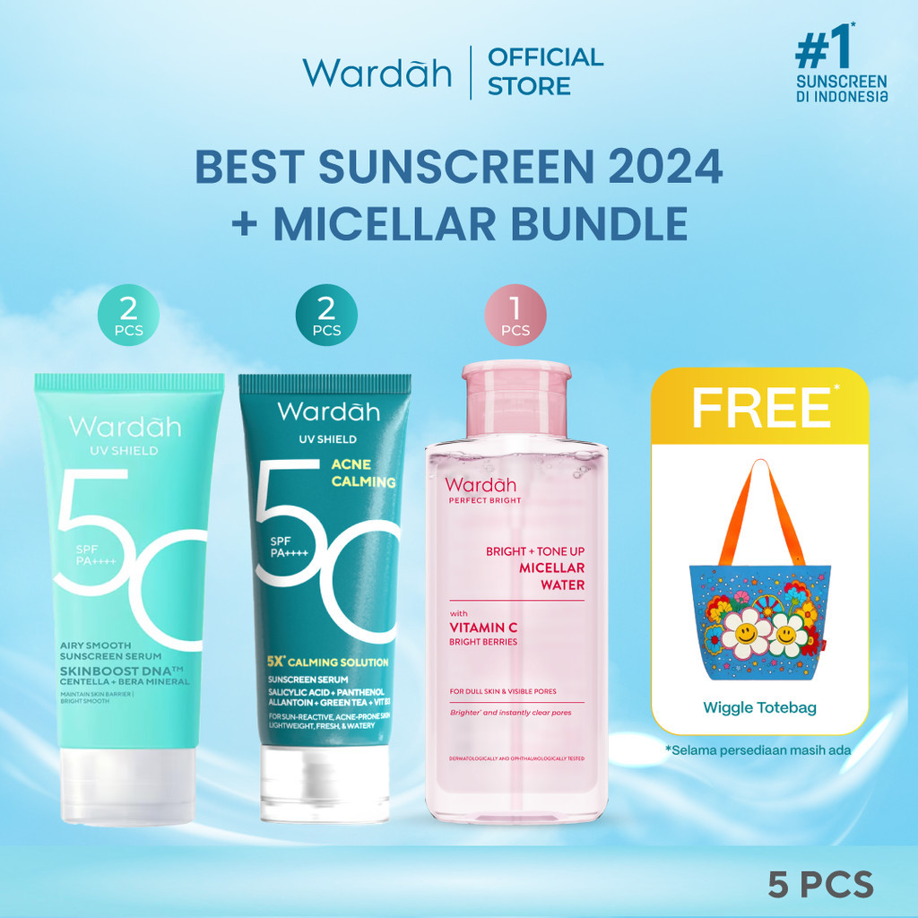 [BEST SUNSCREEN 2024 SPECIAL PACK WITH WIGGLE WIGGLE] Wardah UV Shield Airy Smooth Sunscreen Serum SPF 50 PA++++ 40 ml & Wardah UV Shield Acne Calming Sunscreen Serum SPF 50 40 ml