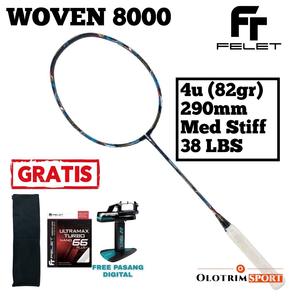 Jual Raket Badminton FELET WOVEN 8000 38LBS 100% ORIGINAL FELET ...