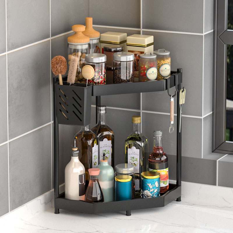 Jual Modern Simple Non-punching Black Kitchen Seasoning Bottle Rack ...