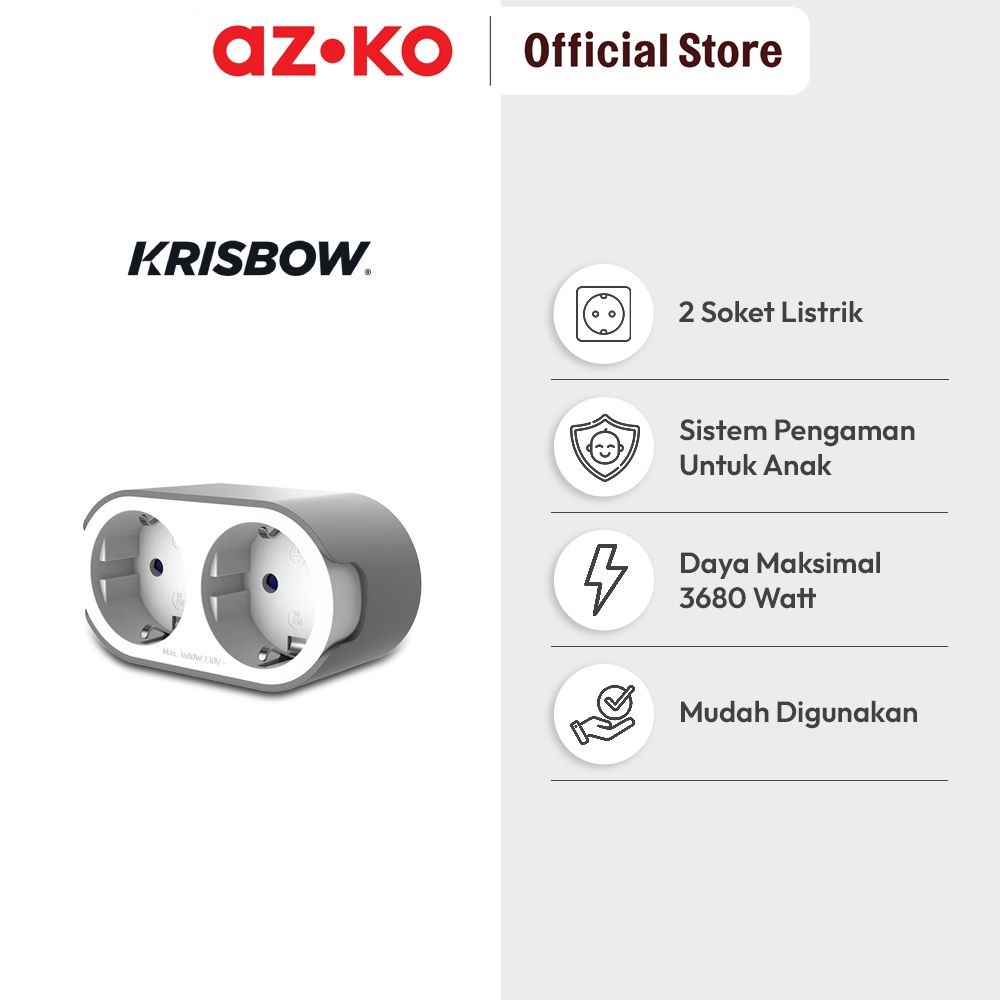 Jual AZKO Krisbow Stop Kontak 2 Soket - Abu-Abu/Putih Electric Socket ...