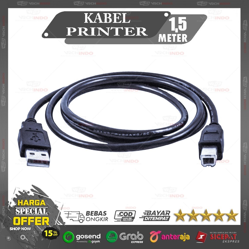 Jual Kabel Printer Hitam USB A to B Panjang 150CM / 1.5M / 1,5 Meter ...
