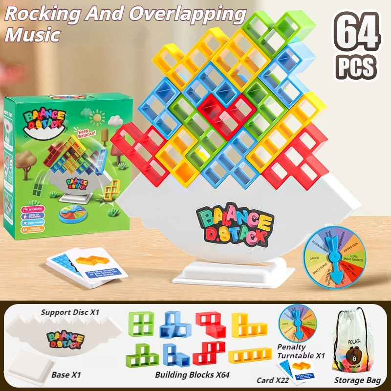 Jual 64 Kids Balance Building Blocks Toy Balance Stacked Tetra Tower ...