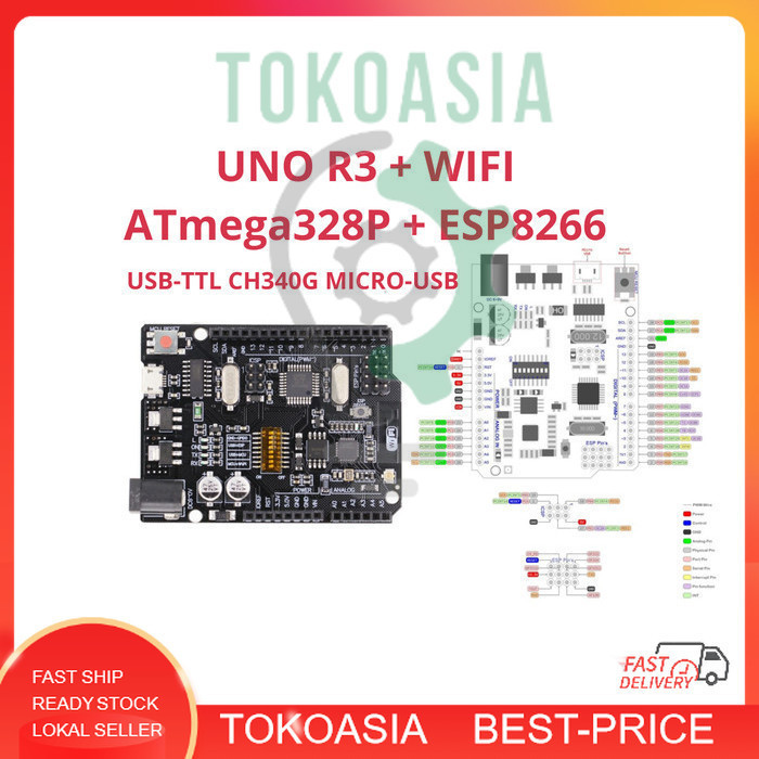 Jual UNO WiFi R3 ATmega328P ESP8266 32Mb USB-TTL CH340G Development ...