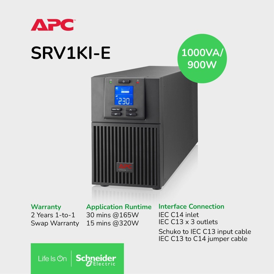 Jual UPS APC SRV1KI-E Easy UPS On-Line 1000VA 900W 230V Tower | Shopee ...