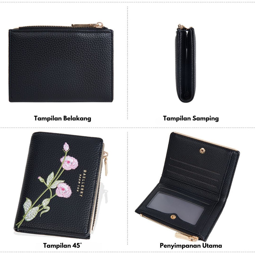 Jual DOMPET WANITA LIPAT KULIT KATSUI WA1037B5 HITAM CANTIK MOTIF BUNGA ...