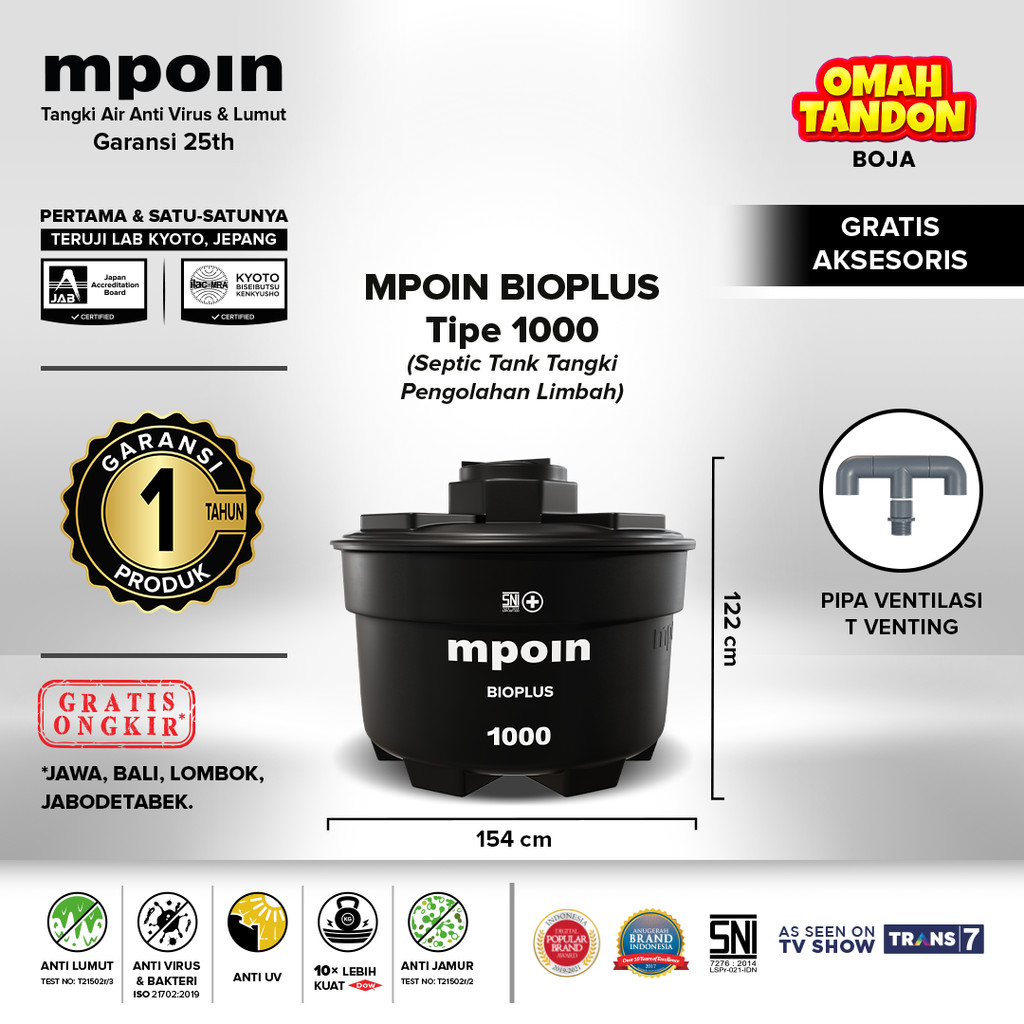 Jual MPOIN BIOPLUS 1000 L - TANGKI SEPTIC TANK GARANSI 1 TAHUN | Shopee ...