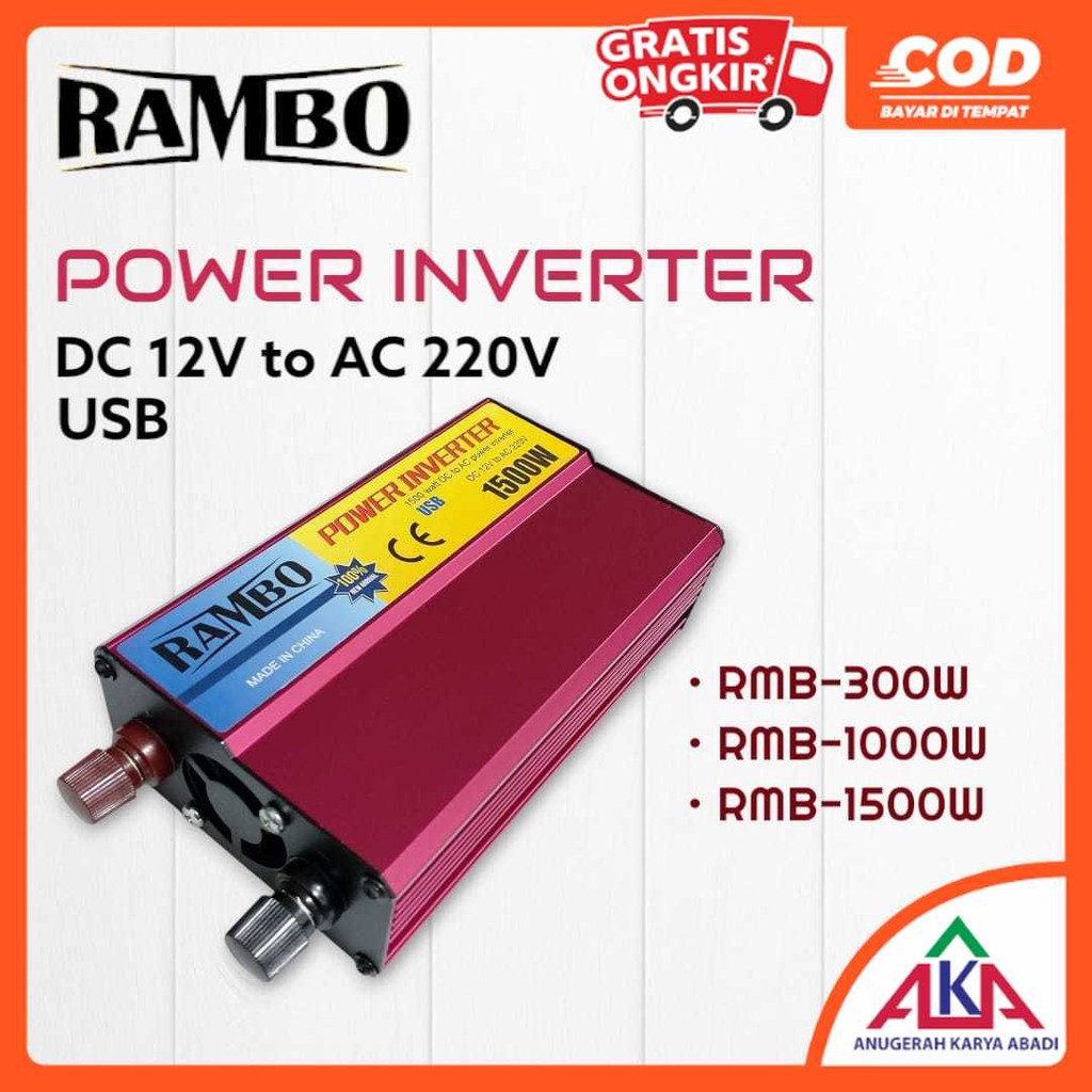 Jual RAMBO Power Inverter DC 12V To AC 220V 300W / 500W / 1000W / 1500W ...