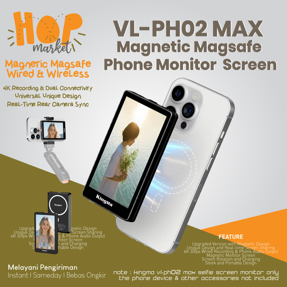 Jual KingMa VL-PH02 MAX 4K 1080p Phone Monitor Selfie Vlog Screen