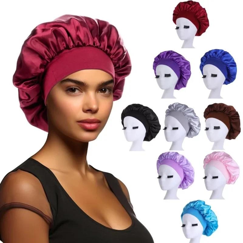 Jual Soft Satin Hair Bonnet for Women Night Sleep Hair Caps Silky ...