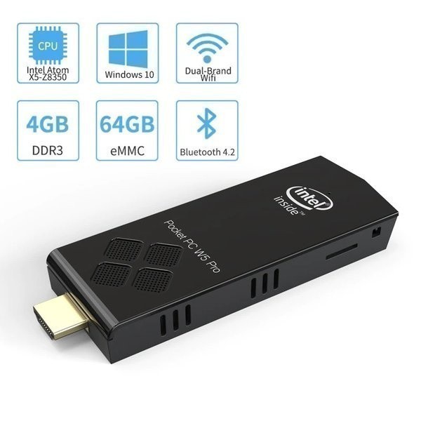 GROSIRUNIK99 T5 Mini PC Stick RAM 4GB ROM 64GB Windows 10 - W5 PRO Upgraded Version