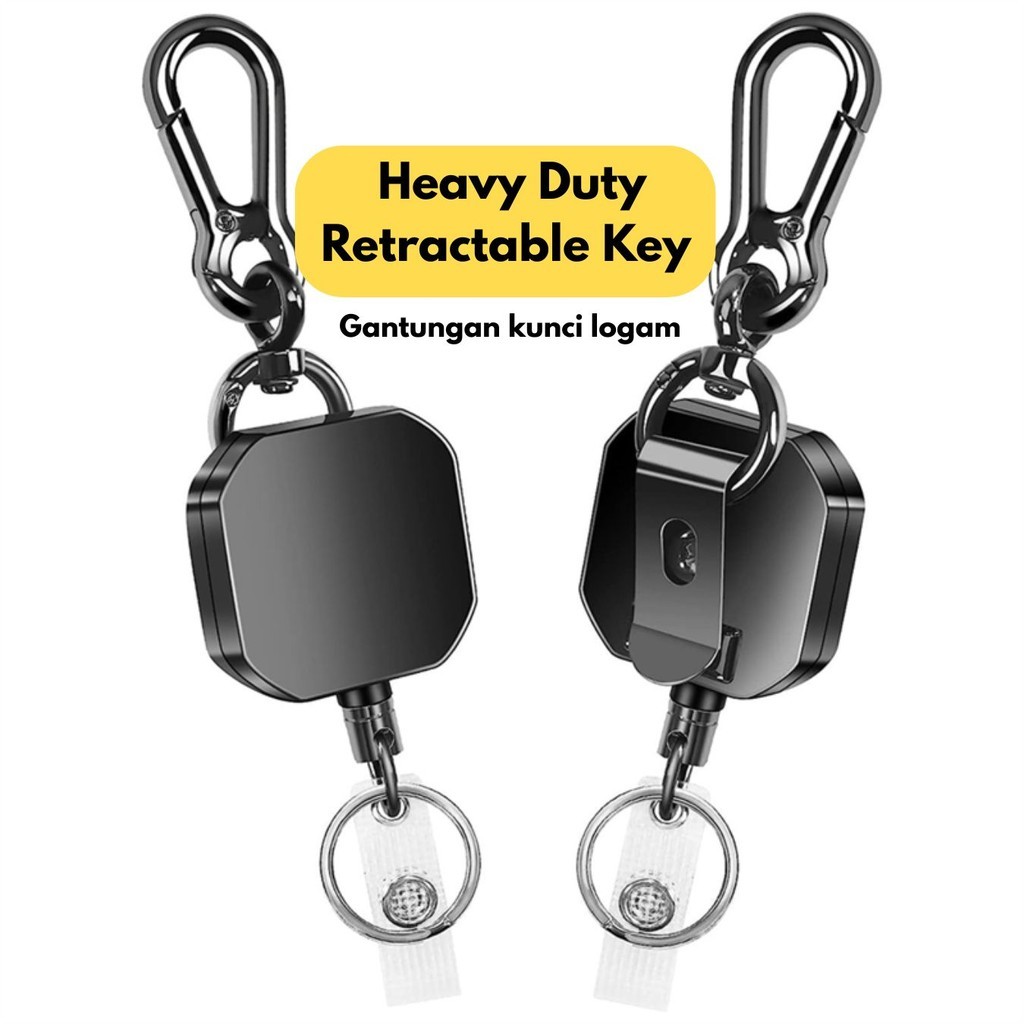 Jual Heavy Duty Retractable Key Clips Metal Keychain Badge Clip Reels ...