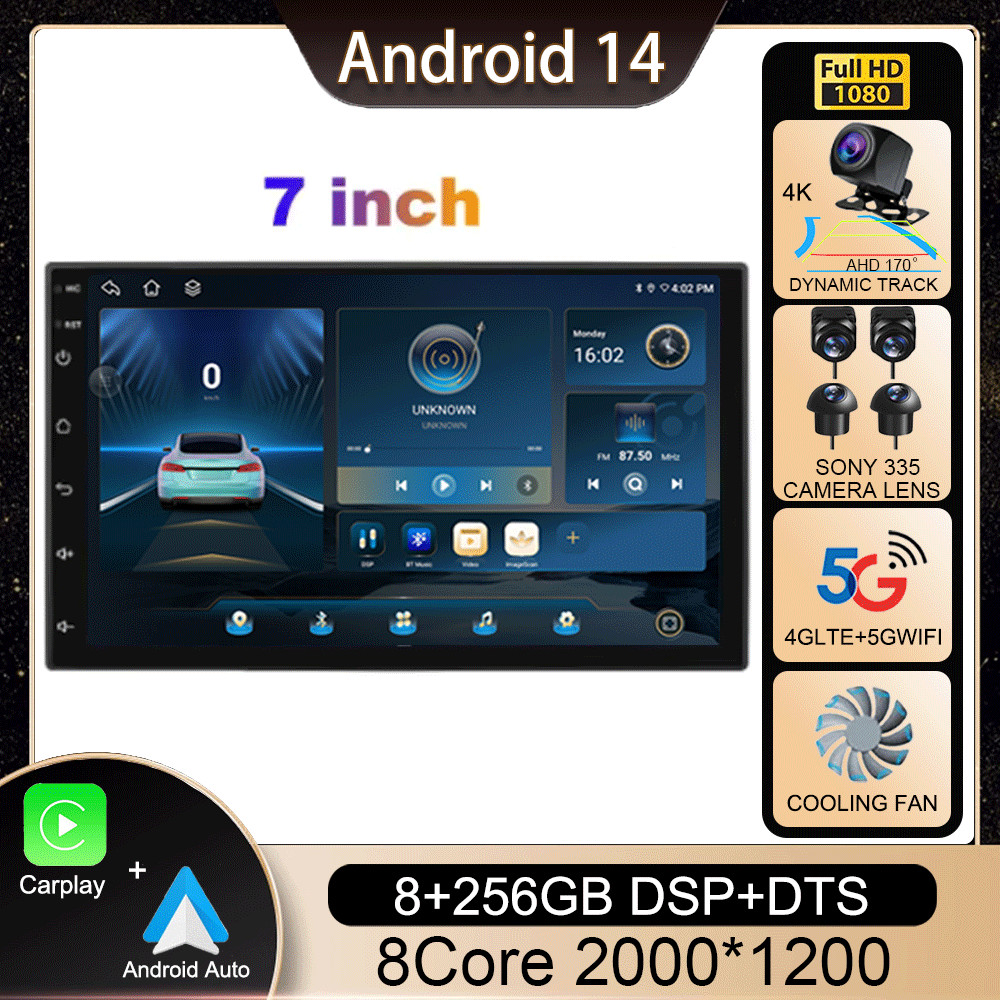 Jual 7 Inch QLED Screen 2 Din Universal Android 14 Car DVD GPS Radio ...