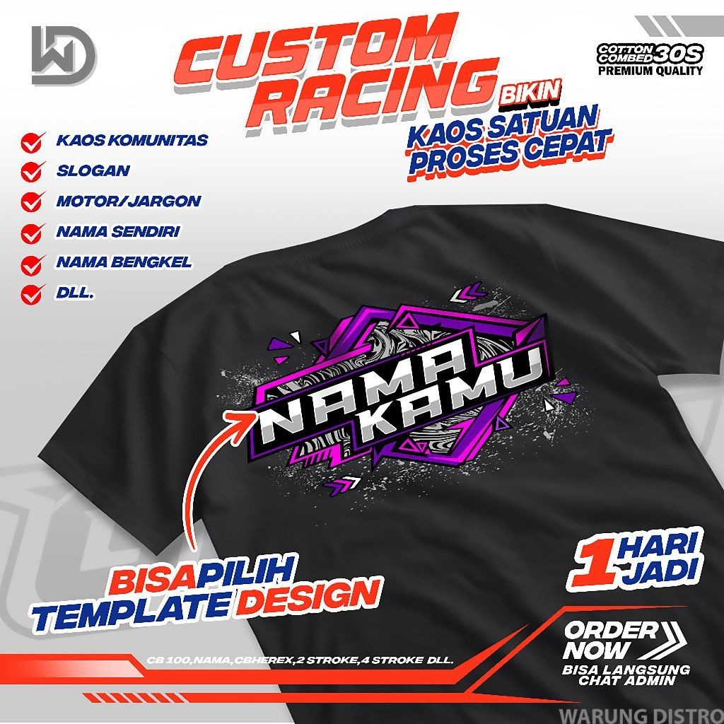 Jual KAOS CUSTOM RACING TAMBAH NAMA KAMU // Baju Distro Motor Herex ...