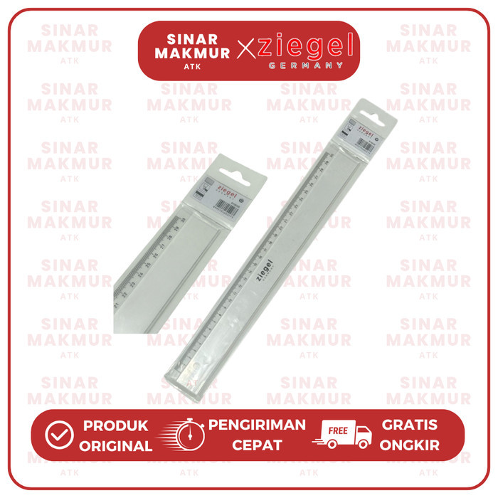 Jual Penggaris Plastik/Mika/Flat Plastic Ruler Ziegel 30 cm (Pcs ...