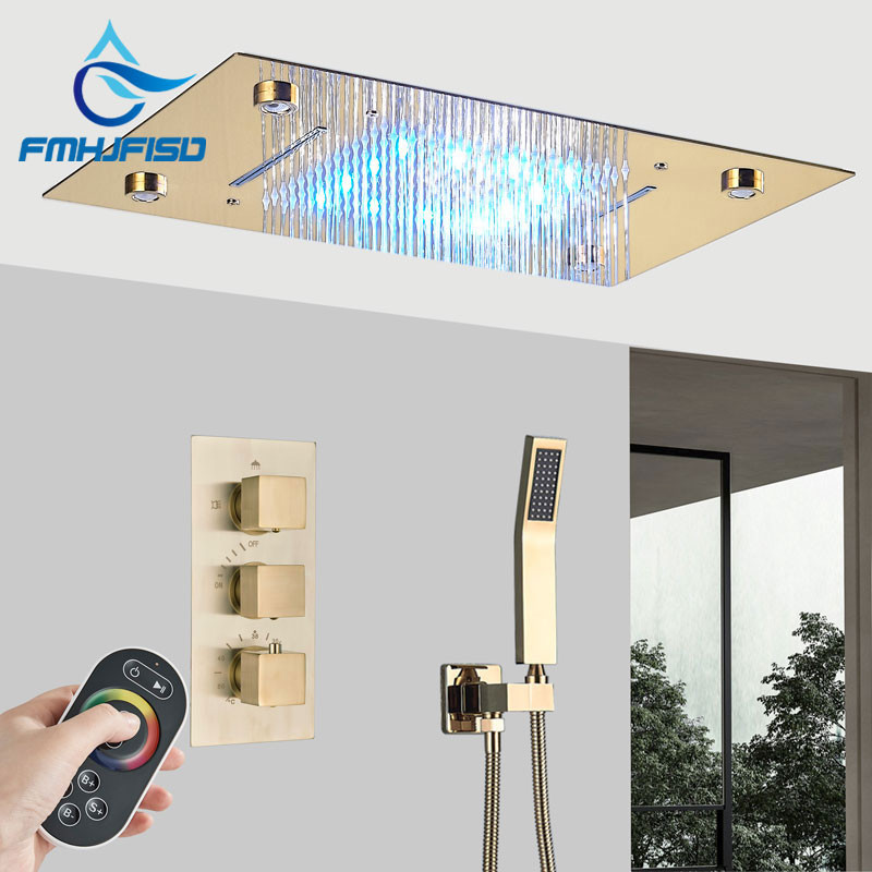 Jual SPECIAL PRICE Thermostatic Shower System Brushed Gold Shower Set ...