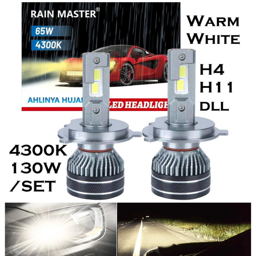 Jual Lampu LED RAINMASTER 4300K WARM WHITE H4 h11 hb3 hb4 h1 h7 65W 130 ...