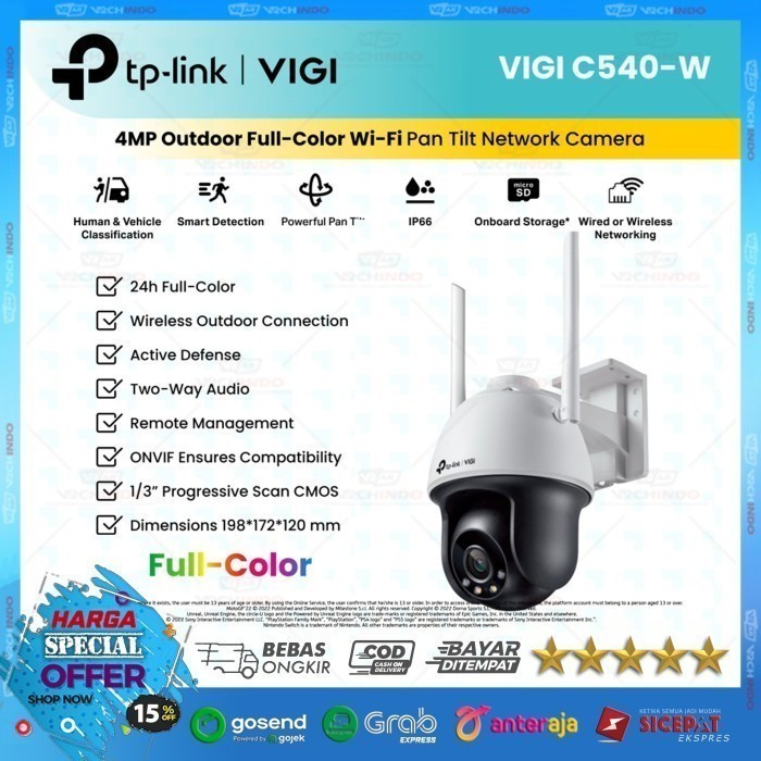 Jual TP-Link VIGI C540W 4MP | Wireless Outdoor Full Color WiFi Rotate ...