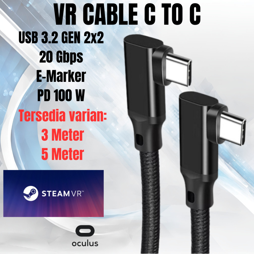 Jual Kabel VR 4K PD 100W 20Gpbs USB 3.2 Gen 2x2 Type-C Data Cable VR 3/ ...