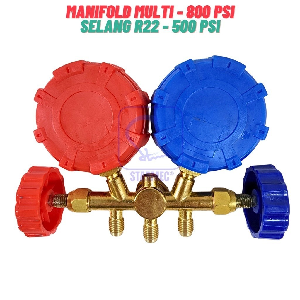 Jual Manifold AC R22 R410 R32 Double + Selang R22 Starmec (Knob Plastik ...