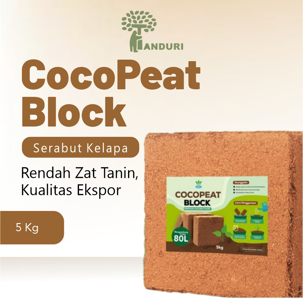 TANDURI - Media Tanam Cocopeat Block 5 kg Media Tanam Organik Ukuran Jumbo Rendah Zat Tanin