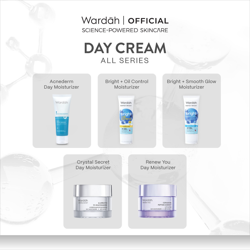 Wardah Moisturizer Day Cream All Series - Acnederm, Lightening, Perfect Bright, Crystal Secret, Renew You