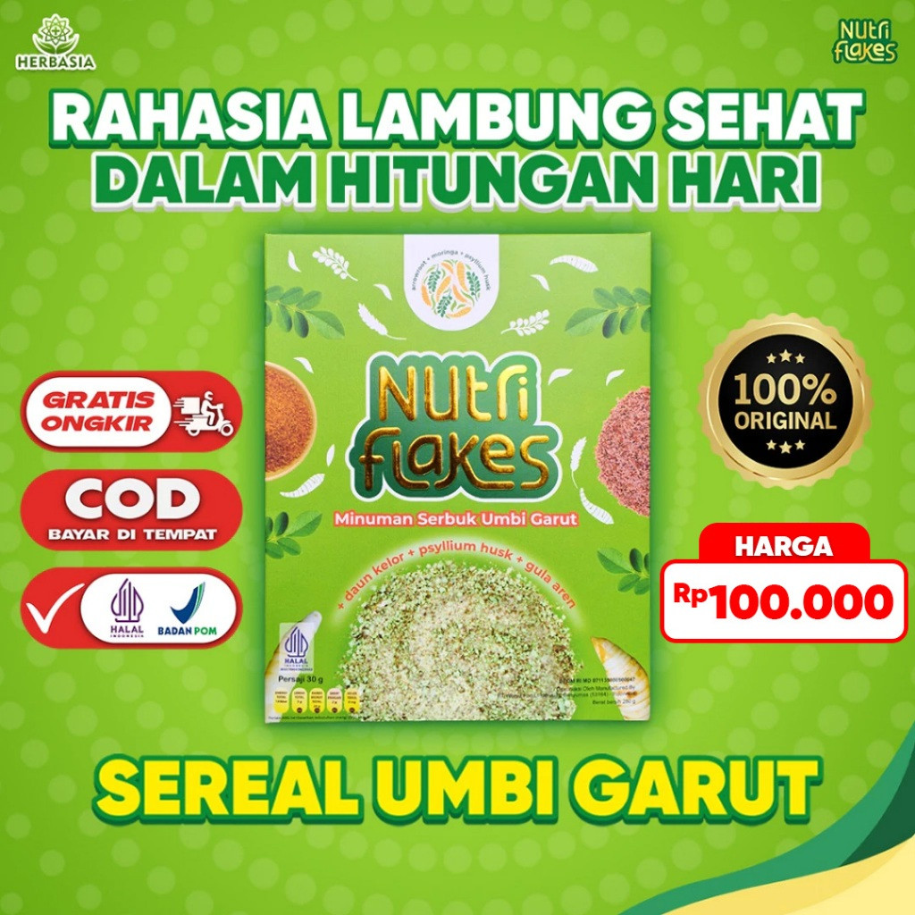 Nutriflakes Sereal Sarapan Umbi Garut & Daun Kelor Solusi Atasi Asam Lambung Gerd dan Diabetes Suplemen Makanan Diet