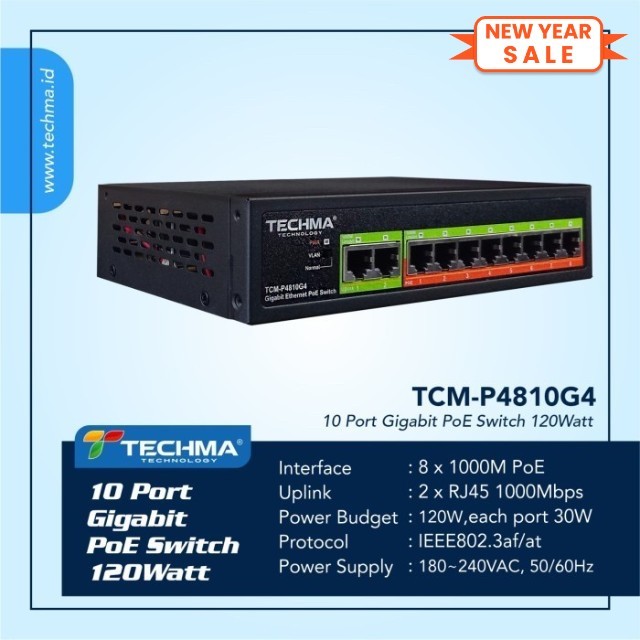 Jual TECHMA TCM-P4810G4 GIGABITE POE Switch 8PORT 1000Mbps 2 UPLINK ...