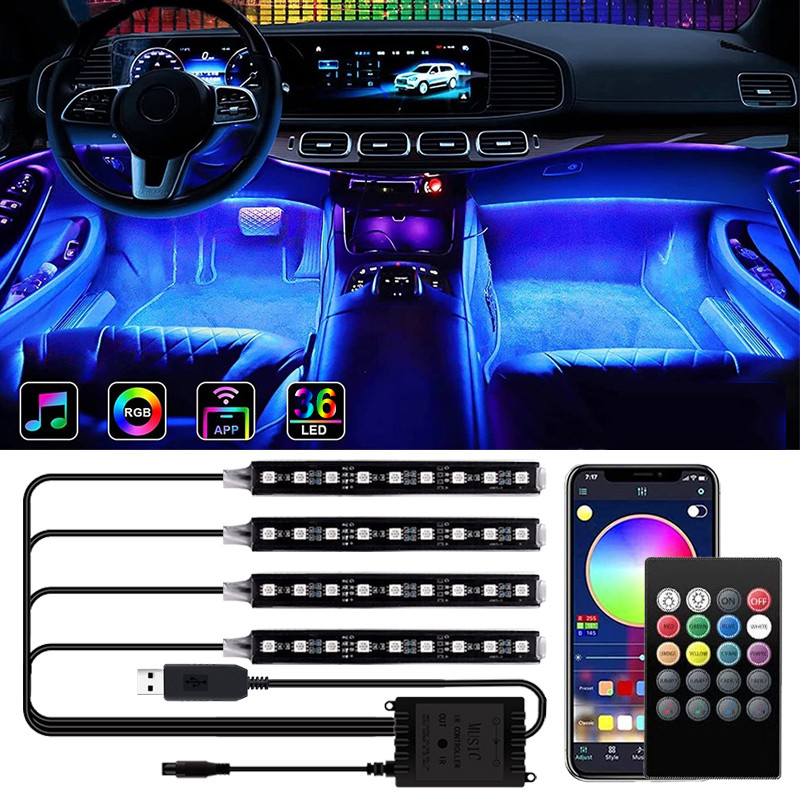 Jual 4 PCS LED Light Bar Car Interior Decorative Atmosphere RGB Strip ...
