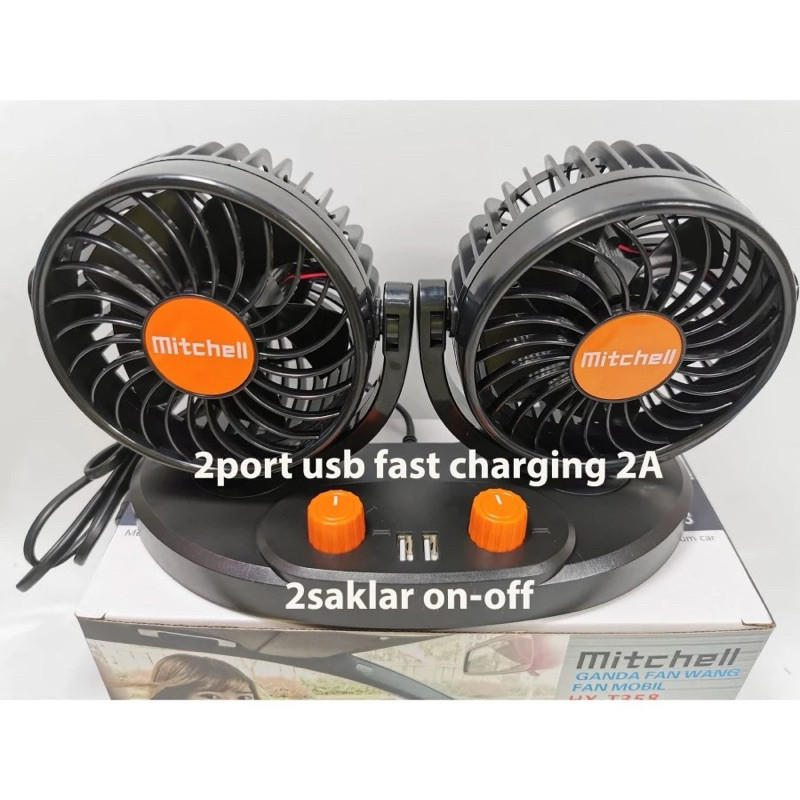 Jual Kipas Angin Mobil MITCHELL HX-358 24v 24volt 24 volt + 2 Port USB ...