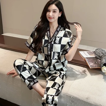 Baju Tidur Piyama Pajamas Wanita Dewasa Celana Panjang Baju Tidur Satin Premium F