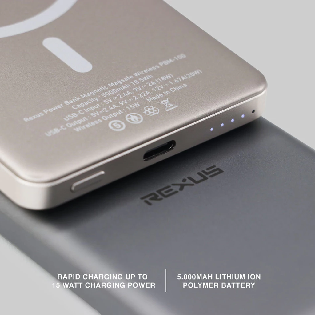 Rexus Wireless Power Bank 5000mAh PBM-100 Magsafe 20W Fast Charging Type C