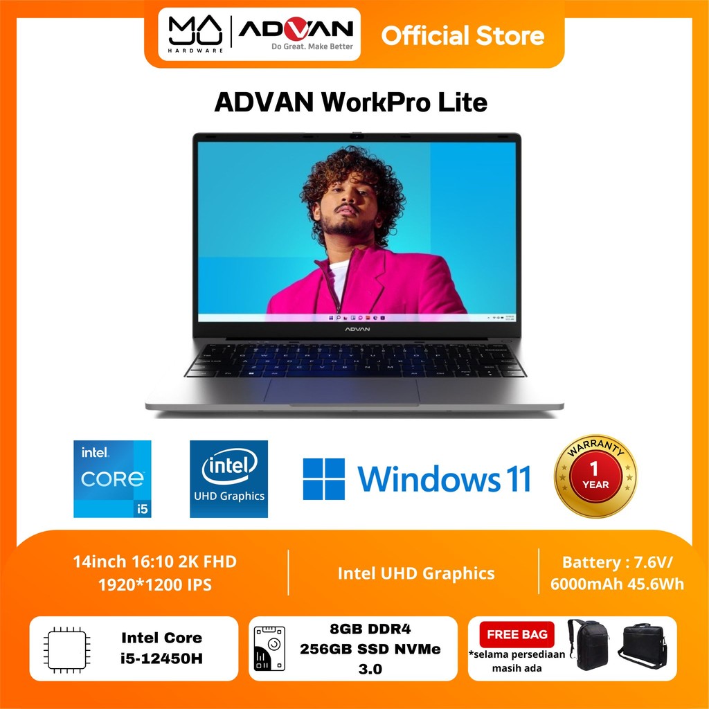 Jual Laptop Advan WorkPro Lite Intel Core i5-12450H 8GB SSD 256GB ...